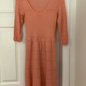 Pink Rose Ribbed Pink Midi Dress with Cuffed Sleeves